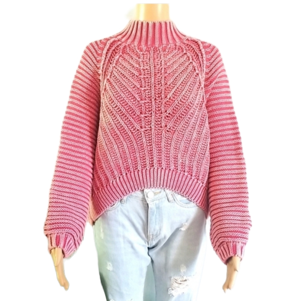 Free People Cotton Sweetheart Sweater Pink/Rose SZ M